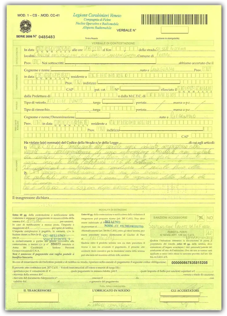 Come distinguere e identificare il verbale di una multa 2 contestazione immediata