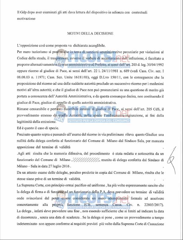 Ricorsi al Giudice di Pace di Milano: occhio alla delega del Comune 2 sent. gdp milano 2