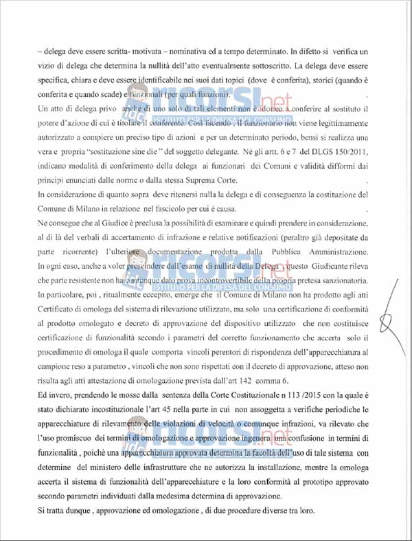 Ricorsi al Giudice di Pace di Milano: occhio alla delega del Comune 3 sent. gdp milano 3