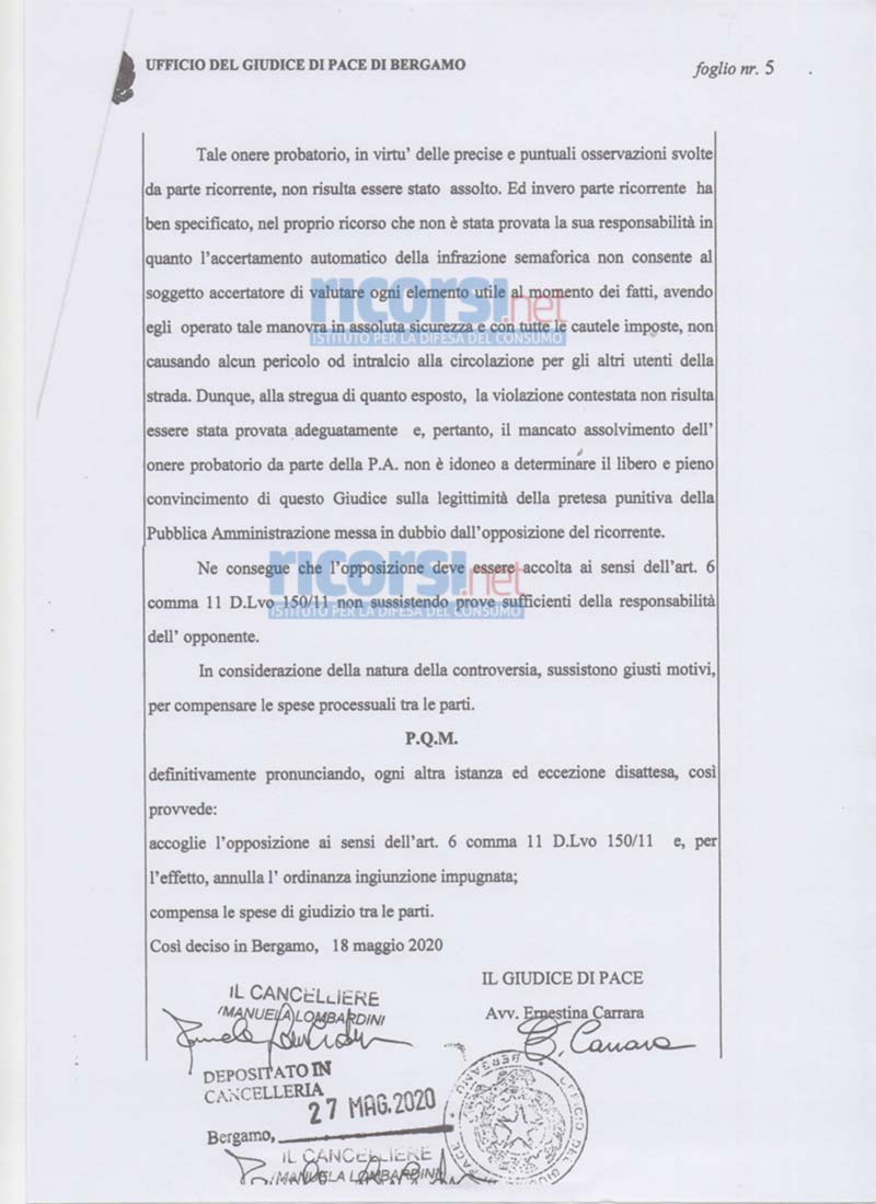 Semaforo di Dalmine: il Giudice annulla la multa 5 5