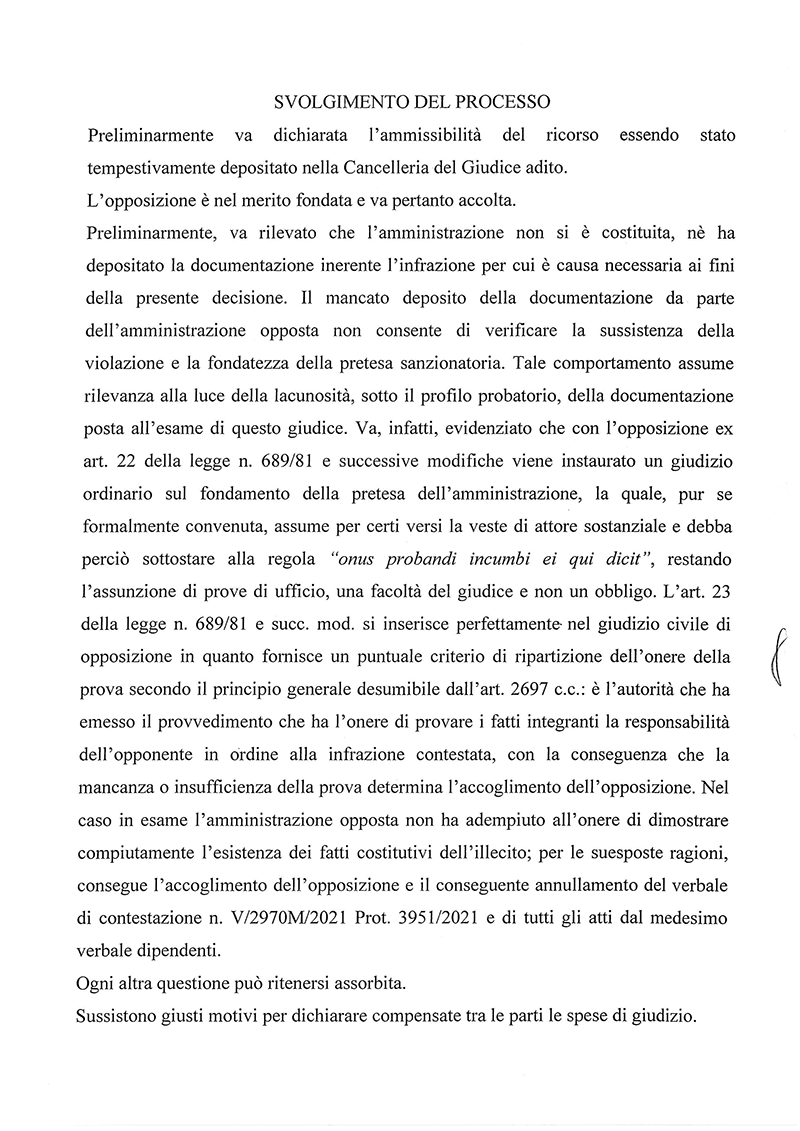 Autovelox Massafra: multa annullata 2 sentenza gdp taranto autovelox massafra 2