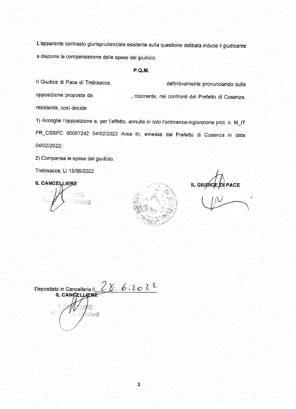 L'ordinanza ingiunzione non motivata è annullabile 3 gdp trebisacce 03
