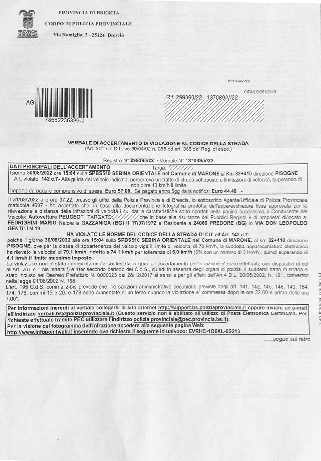 Autovelox SP BS 510 Sebina Orientale 1 velocita sebina orientale copia