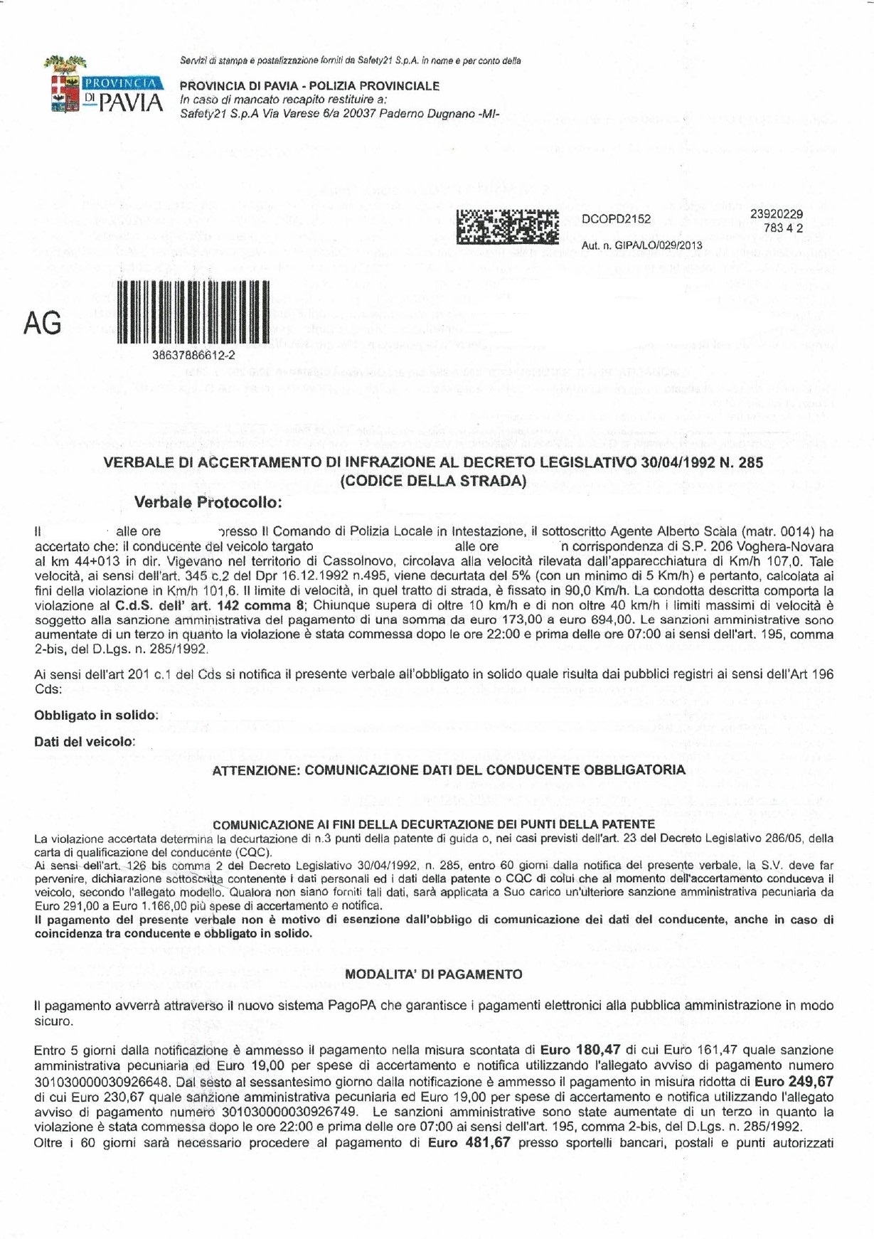 Autovelox S.P. 206 Voghera 1 Voghera page 0001