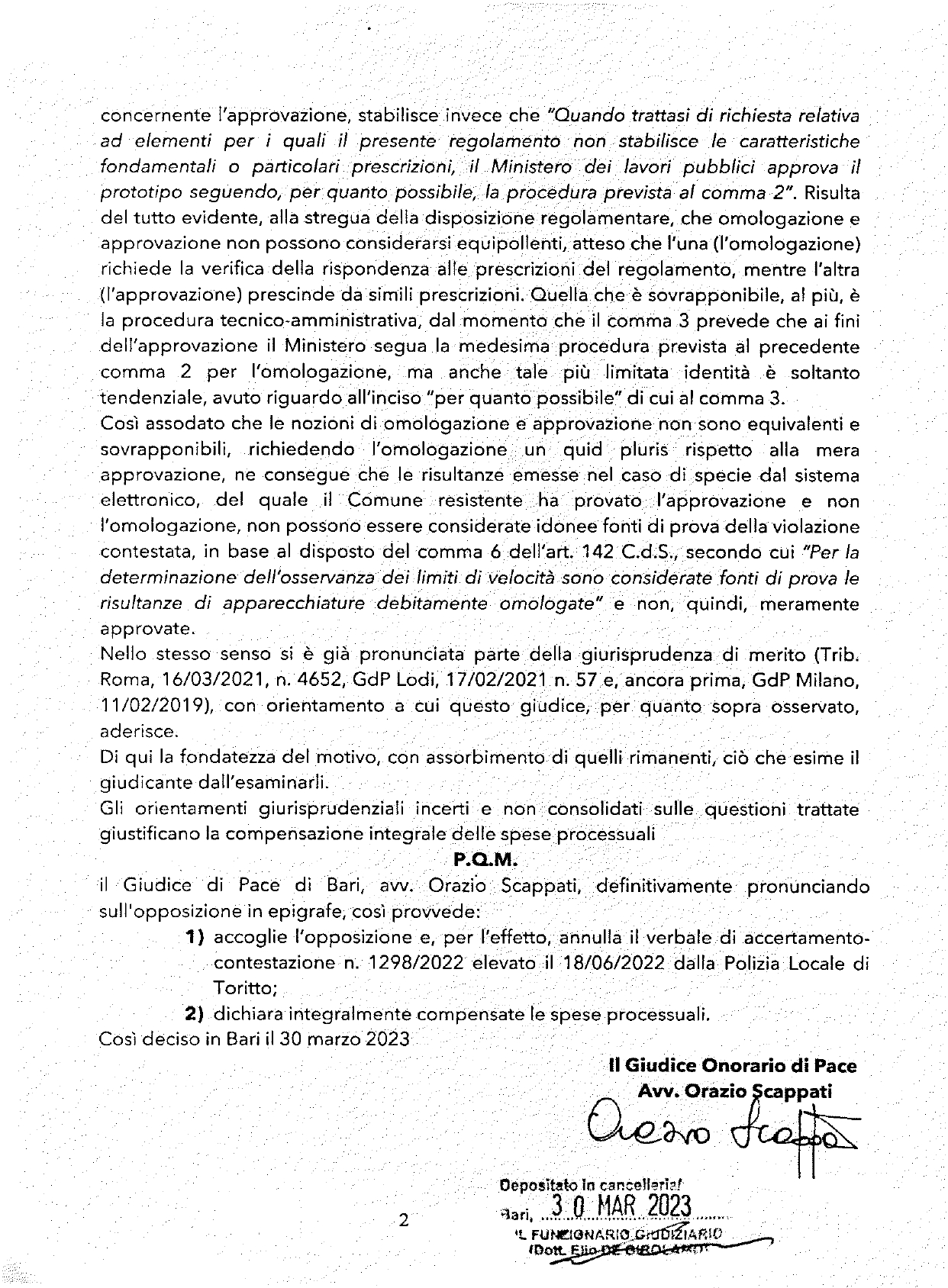 Toritto: autovelox sulla SS96 multa annullata 2 sentenza toritto 2