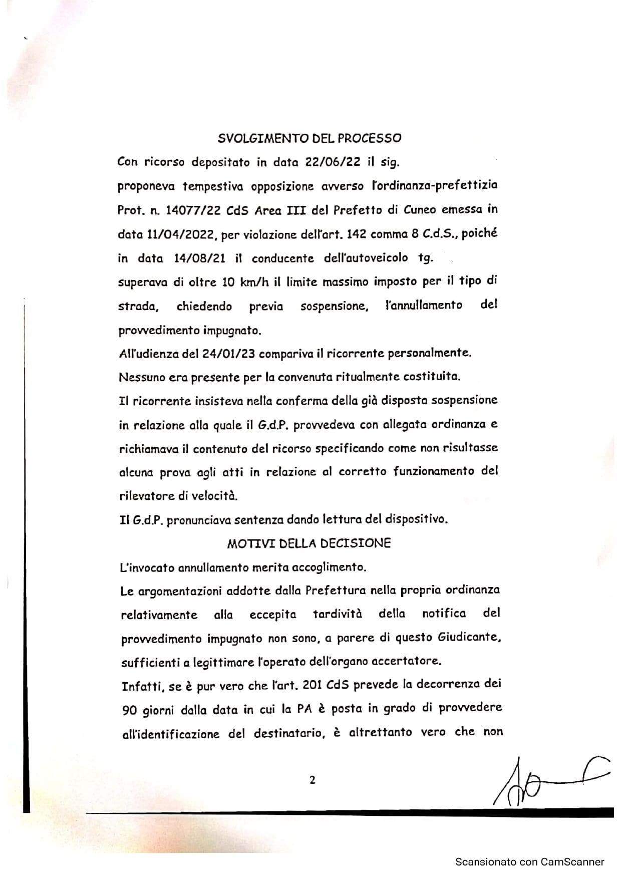 Destinatario sconosciuto all'indirizzo, la multa è comunque nulla 1 sentenza GdP. 1 page 0002 min 1