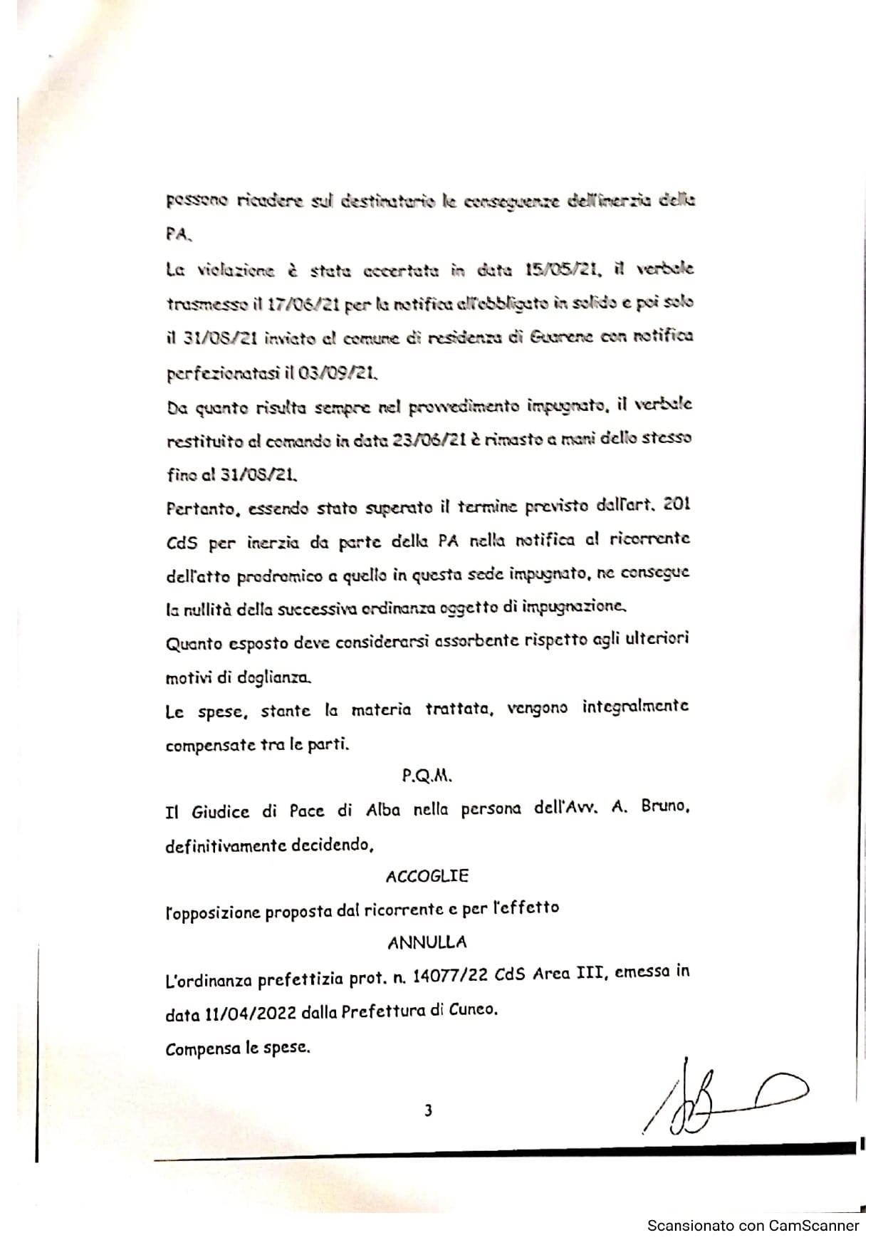 Destinatario sconosciuto all'indirizzo, la multa è comunque nulla 2 sentenza GdP. 1 page 0003 min